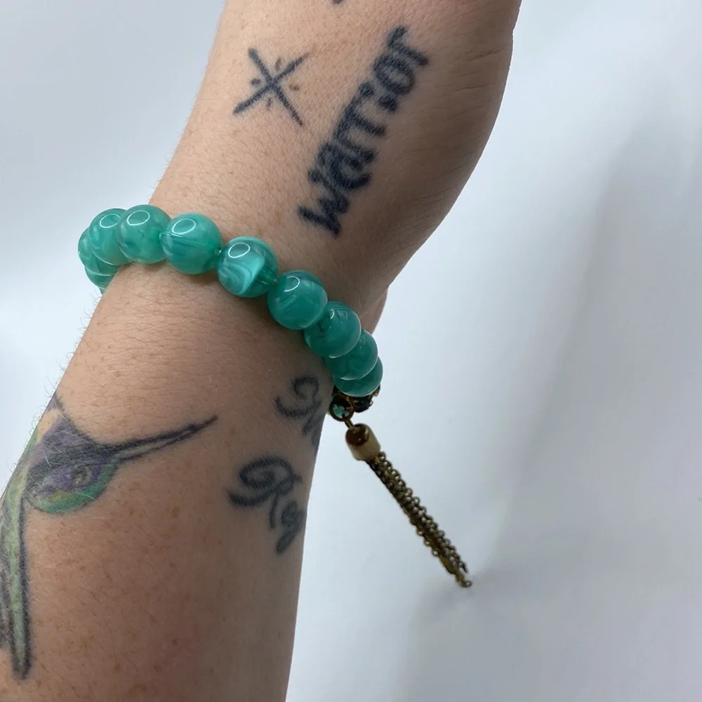 Green Beaded Dangle Bracelet